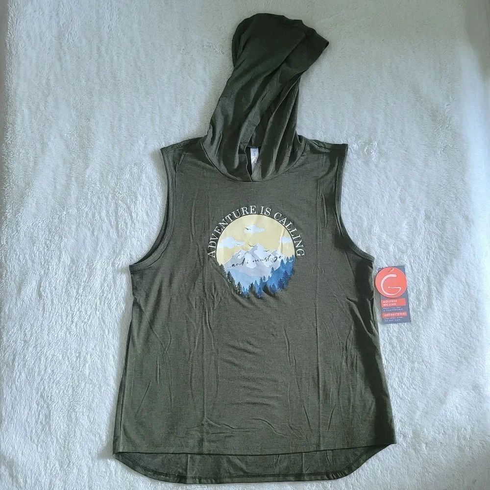 Guru Active🏃♀️ "Adventure is Calling"🚵♀️ Muscle💪Tee👕 with Hood - NWT